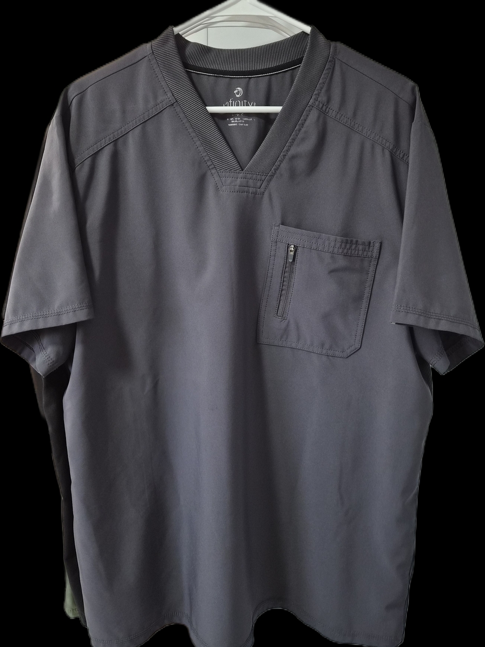 Mens (L) INFINITY Men’s Charcoal Short-Sleeve V-Neck Zip SCRUB SET